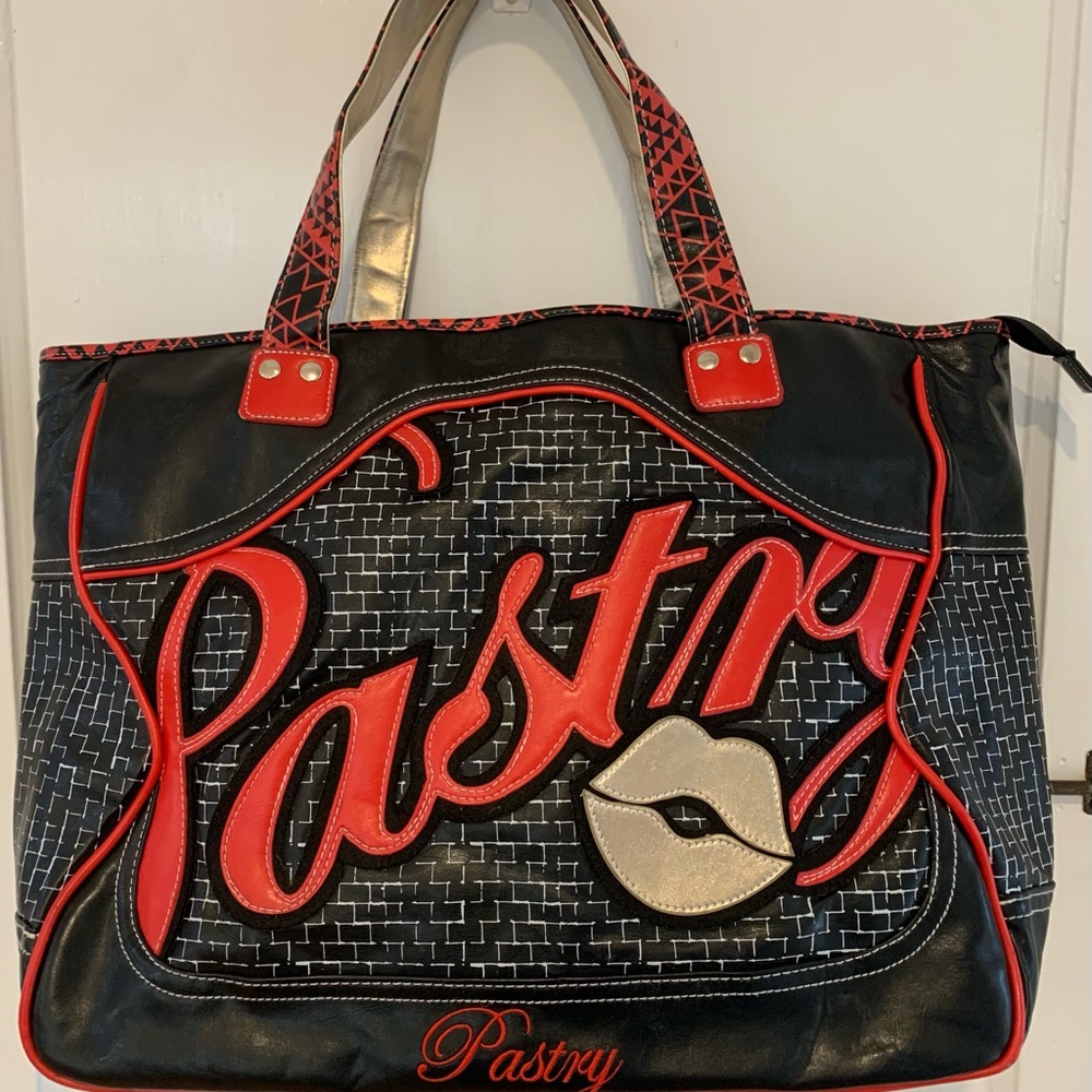 RARE  Pastry RUN Athletics Brand Duffel Tote Dance Bag Vinyl Black Red Gold